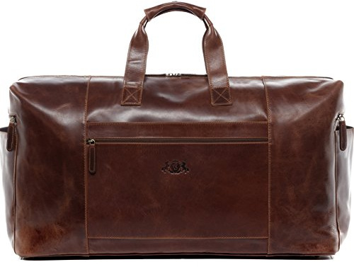 SID & VAIN große XL Reisetasche echt Leder - Sporttasche groß Bristol XXL - Weekender Handgepäck Herrentasche mit Schultergurt - Ledertasche Herren braun handgefertigt | Echtes Glattleder · XXL-Volumen 65 cm · Großes Hauptfach · Verstellbarer Schultergurt · Handgefertigt · Marke aus München