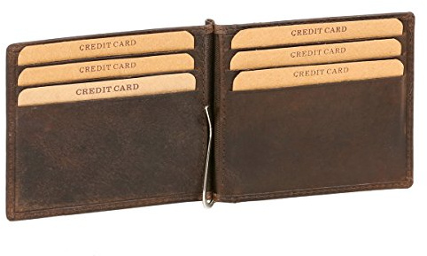 LEAS Portefeuille avec clip pour billets Pinces à billets Money Clip Vintage-Style, cuir véritable, marron Special Edition''
