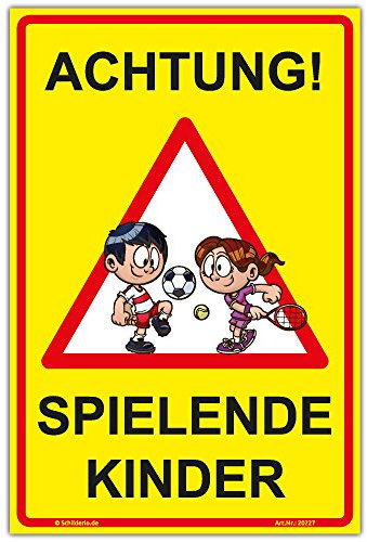 Schild Achtung,spielende Kinder Hinweisschild 300x200 mm,gelb,Hochformat, stabile Aluminiumverbundplatte 3mm stark - inkl. 4 Eckbohrungen