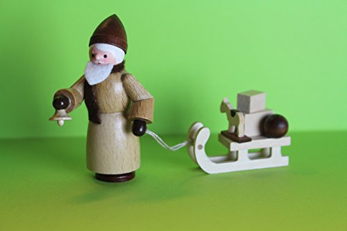 Romy Thiel Figur Weihnachtsmann mit Schlitten Höhe 6,0cm Natur Neuware Original aus dem Erzgebirge