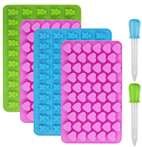 Gummibärchen Form,Silikon-silikonform schokolade,YuCool 4 Stück Süßigkeiten-Silikonformen, Herzen silikonform und silikonform gummibärchen mit 2 Pipetten, für Gelee, Schokolade, Gummibärchen