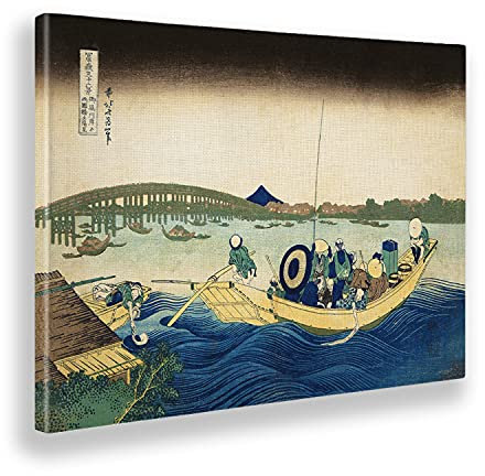 Giallobus - Gemälde - Hokusai - Sonnenuntergang über die Ryogoku-Brücke - Leinwand - 140x100 - Bereit zum Aufhängen - Moderne Gemälde für zu Hause