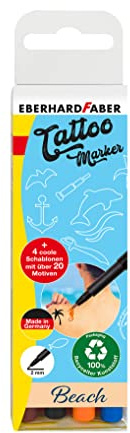 Eberhard Faber 559502 - Tattoo Stifte Set Beach, 4 Stifte im Kunststoffetui mit 4 Schablonen | Im Kunststoffetui mit 4 Schablonen