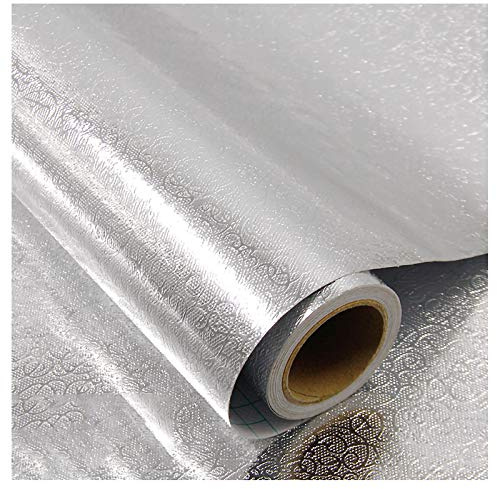 Kitchen Oil Proof Sticker Oil Proof Waterproof Kitchen Stove Sticker Self Adhesive Aluminum Foil Waterproof Oilproof Kitchen Wallpaper for Furniture,Tables for Home Decor-Silver vine 40cmx10m(15.7inx