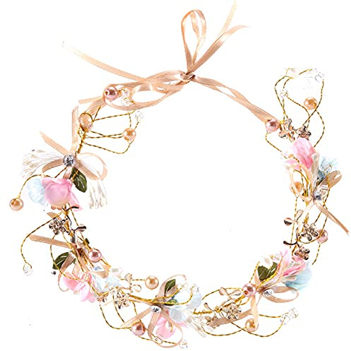 Tocado Diadema para el Pelo de Novia, Diadema Nupcial con Diseño de Flores y Perlas Cabello para Boda de Mujer Adornos Accesorios para Boda Fiesta Velada, Fiestas o Eventos Casuales