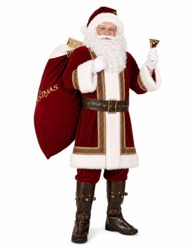 Watato Santa Suit Adults Men Santa Claus Costume 10Pcs Deluxe Professional Velvet Adult Christmas Outfit Holiday Cosplay Set XL