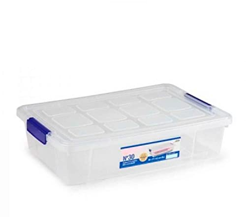 AC - Caja de ordenación de plástico Transparente Nº 30. Contenedor para almacenar Libros, Ropa, Mantas. Capacidad 5 litros. Dimensiones Aprox.: 8,5 x 26 x 37 cm