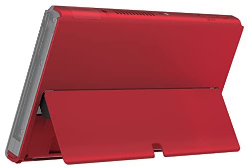 eXtremeRate Rückgehäuse Case für Nintendo Switch OLED Konsole, DIY-Ersatz Backplate Hülle & Lautstärke/Power Knöpfe & Metall Kickstand Shell Zubehör für Switch OLED Console-Retro Rot