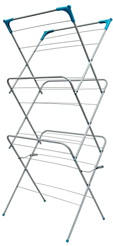 Crystals 3 Tier Foldable Clothes Airer, Folding Clothes Horse, Clothes Drying Rack, Non-Slip Feet Indoor/Outdoor, Laundry Clothes Rack, Washing Line Airer Drying Rack (Off White)