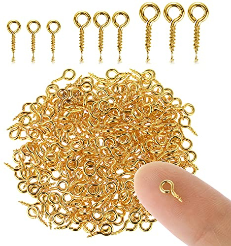 Grevosea 300 Pieces Small Screw Eye Pins Eyelets Screw Threaded Mini Stainless Steel Eye Screw Hooks Gold Threaded Eye Pins for Jewellery Making DIY Craft Hanging Ornament (3 Different Sizes)