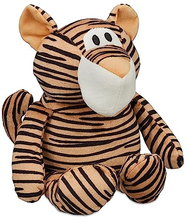 Relaxdays Türstopper Tiger, Stoff & Sand, Türpuffer für Boden, innen, HBT: 22 x 19 x 26 cm, Deko Türsack, braun/schwarz