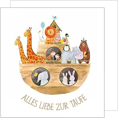 Edition Seidel Premium quadratische Glückwunschkarte zur Taufe mit Umschlag. Taufkarte Grusskarte Karte Alles Liebe Arche Noah Tiere Taufkind (ETQ101)