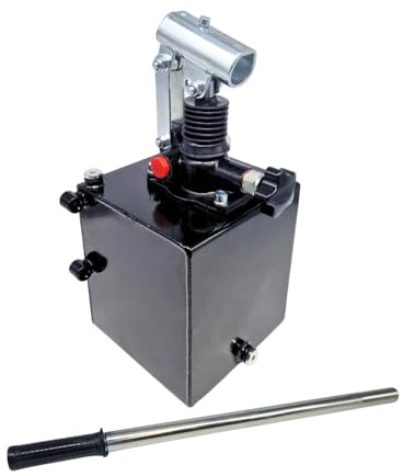 Flowfit Handpumpe 45 CC, für einfachwirkenden Zylinder, mit Entlastungsventil, montiert mit einem Tank, 600 mm Handhebel inklusive (5-Liter-Tank)