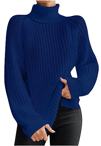 Women 's Turtleneck Sweaters Slouchy Knit Chunky Sweater Fall Winter FashionCable Weaving Long Sleeve Pullover Dark Blue M