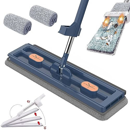 Trapeador plano grande,Trapeador giratorio 360 ​​° con raspador de deshidratación,Trapeador plano microfibra superficie grande,Trapeador de limpieza de paredes con mango largo para uso húmedo y seco