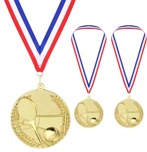PATIKIL 2 tums guldbordtennismedaljer, 5-pack bordtennisprismedaljer med band röd vit för spel sporttävlingar