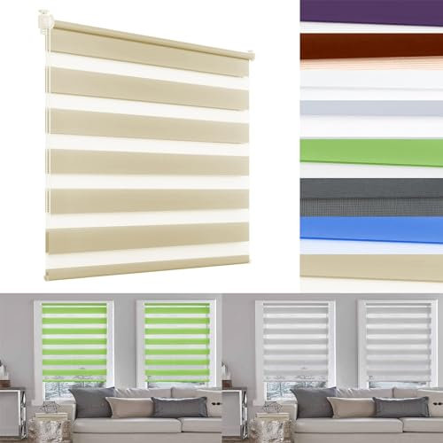 Rollos für Fenster ohne Bohren 20 x 30 cm Sichtschutz und Sonnenschutz Moderne Tag-Nacht-Rollo ohne Bohren Einfache Montage, Pflegeleich für Fenster & Balkontür, Beige