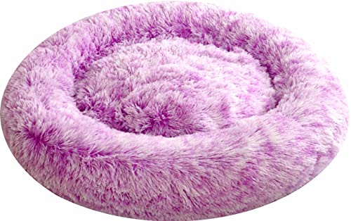 Comlax Beruhigende Donut Hundebetten XXL, Rundes Kissen mit abnehmbarem waschbarem Bezug, Anti-Angst-Kunstfell-Kuscheltier, Flauschiges, bequemes, pelziges Haustierbett (100cm, Lila)
