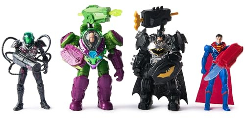 DC Comics, Metal Force Team Up Brainiac and Lex Luthor vs Batman and Superman Set, 4-Inch Action Figures with Exclusive Accessories, Includes Character Cards, Kids Toys of Boys Ages 4 and Up