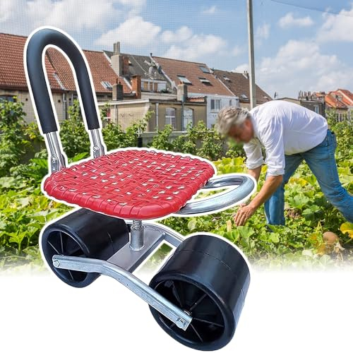 YURCI 360° Garten-Rollarbeitssitz mit Rädern, Verstellbare Sitzhöhe, Gartenwagen-Rollhocker mit Zwei Rädern, Outdoor-Rasenhof-Terrassenwagen-Roller Zum Pflanzen
