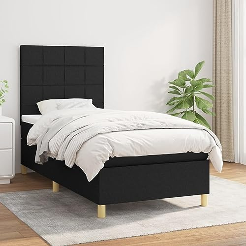 CKioict Palettenbett Modernes Bettgestell Jugendbett Boxspringbett mit Matratze Schwarz 100x200 cm StoffGeeignet für Arbeitszimmer, Wohnzimmer, Hotel