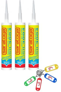 SARATOGA SIL3004, Silicone Sigillante Antimuffa Universale a Reticolazione Acetica con Formula Avanzata ad alte prestazioni,280ml con Portachiavi GM (3, Bianco)