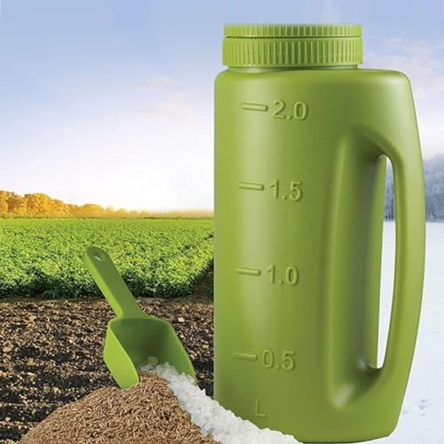 NVYAZJ Handstreuer mit verstellbarem Loch, 2-Liter-Flasche zur Punktaussaat, Saatstreuerflasche für Grassamen, Eisschmelze, Erdnahrung, Dünger, Grasfutter-Aussaatdünger