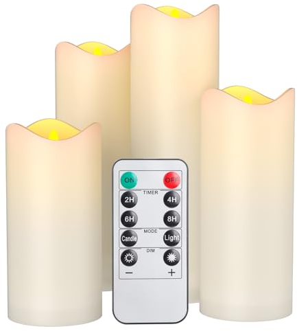 EXTSUD Wasserdichte LED Kerzen mit Timerfunktion 4er Flammenlose Flackernde LED Outdoor Kerzen mit Fernbedienung und Batterie Led Kerze für Garten Hochzeit Weihnachten Halloween Party Dekoration