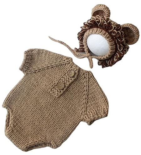Infant Photography Outfit Hat & Jumpsuits Set Photo Studio Props Universal Baby Lion Costume Knitted Clothes Shower Gift Newborn Costume For Photography Girls Newborn Costumes 0-3 Months Boy Newborn