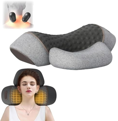 Callixe Thera Pillow,Callixe Neck Pillow,Heated Massage Neck Pillow,Cervical Massage Traction Bed Back Pillow,Sleeping Cervical Neck Pillow,Memory Foam Pillows for Pain Relieve (Heating Massage Grey)