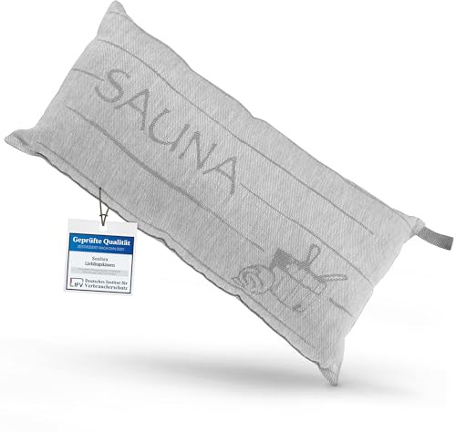 sositex | 1 Premium Saunakissen Lieblingskissen Reisekissen | Design: SAUNIA | Maße: 45 x 22 cm, Leinen/Baumwolle Hängematte, Strand oder Picknick (Grey/White)