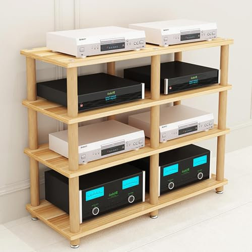 LYXWGRZD Audio Rack HiFi Regal, Phonoschrank mit offenem Stauraum, Plattenspieler Regal mit Schrankbeinen aus Massivholz, Record Player Stand for Besprechungs-, Wohn- und Aufnahmeräume(Wood color,89cm