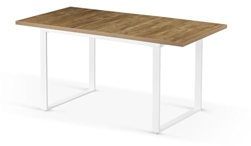 B&D home Esstisch Levin, ausziehbar 120-160 x80 cm 4-6 Personen Küchentisch Holztisch mit Kufengestell schwarz für Küche, skandinavisch Industrial Design, Wildeiche Optik, 11202-UW-EIWL-P