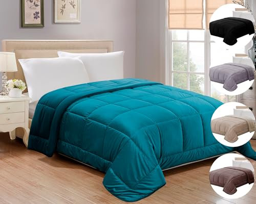 Trapunta Invernale Matrimoniale Imbottita Super Soffice e Calda da 580 gr/mq Tessuto Vellutato Piumino Caldo ad Effetto Flanellato Coperta Letto Invernale Misura 250x250 cm Mod. Margot Colore Ottanio