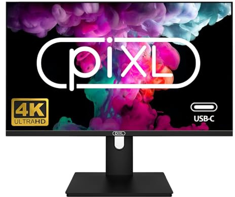 PiXL PX27UDH4K Monitor IPS senza cornice da 27 pollici, 4K, LED widescreen, tempo di risposta 5 ms, frequenza di aggiornamento 60Hz, HDMI, DisplayPort, 2 USB-A, USB-B, USB-C, supporto a colori da 16,7