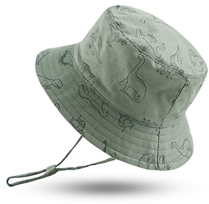 XIAOHAWANG Sombrero para el Sol del Bebé Sombrero de Protección UV para Niños Sombrero para Niñas Sombrero de Pesca para Niños de Verano con Forro de Malla((Dinosaurio Verde, 50CM)