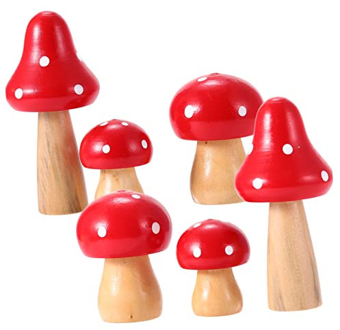 NULYLU Holz Simulationspilz Deko 6 Stück Miniatur Pilz Tischdekoration Feengarten Ornamente Für Schreibtisch Fensterbank Wohnraum