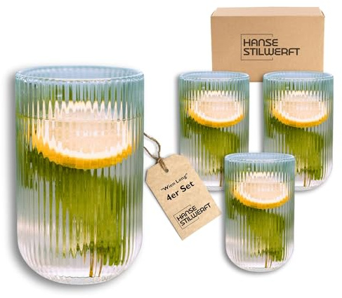 Hanse Stilwerft® Wien Long glas-set, för varma och kalla drycker, 400 ml, latte macchiato-glas, cappuccinoglas, kaffeglas, ised kaffeglas, longdrinkglas (4 x 400 ml)