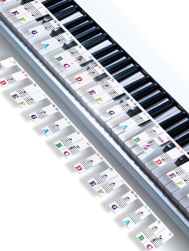 Piano Keyboard Note Labels 61 Key Removable | Piano Notes Overlay for Beginner, Multi-Color Big Bold Letters, Reusable Silicone Strips labes, No Glue, No Sticky Residue