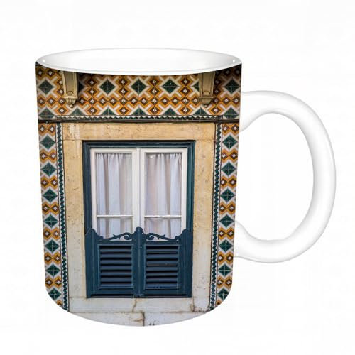 YFHJV Tazas de Café,Taza de Cerámica para Té y Café - Regalo Original - 330 ml - Desayuno Tazas Tazas graciosas,Persianas, Ventana de arquitectura antigua en Lisboa, Portugal, ciudad,tazas originales