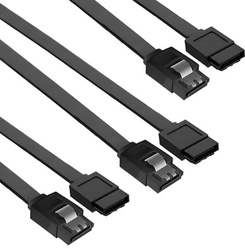 Xatgiouy 3 Pack SATA III 6Gbps Cable, Straight Data Cable, Data Cable for HDD SSD CD Driver Writer with Locking Latch, 0.5M Length Cables Compatible with SATA I II III Devices (Black)