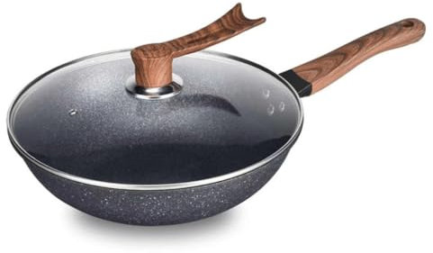 OWOHYG Padella Antiaderente Maifanshi, Padella per friggere Verdure a Basso Contenuto di Olio e vapori, Padella a Fondo Piatto, 34 cm (profondità 34 cm)
