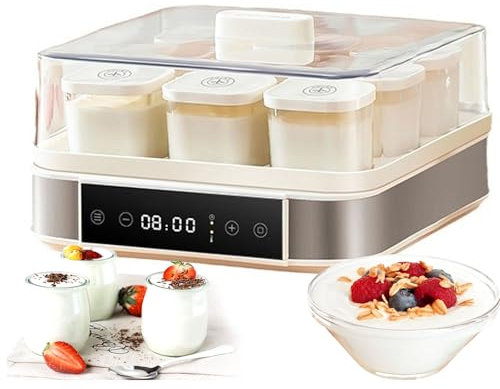 WUDLi Yogurtera automática, 40W Yogurtera Digital automática con Temperatura Ajustable y Control de Tiempo, 9pcs tarros de Vidrio Yogur Maker para el hogar orgánicos Yogur, Queso Maker, Natto Maker