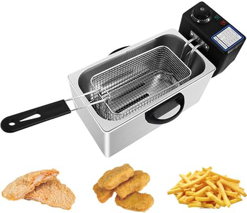 Electric Twin cylinder Deep Fryer - 4L Heavy Duty Stainless Steel Deep Fryer with Temperature Control - Single Tank Fat Fryer for Home Kitchen Commercial Uses