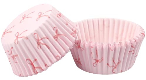 Ktxaby 300 moldes para cupcakes con lazo rosa, moldes pequeños para magdalenas, envoltorios para tartas, moldes rosados para hornear para bodas, fiestas de cumpleaños, suministros para hornear