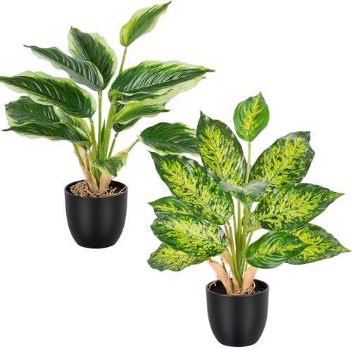 Aevcvok Set di 2 Piante Artificiali Decorative per Interni, 37CM Piante Finte Interno Piante Plastica per Decorazione Interna Esterna di Casa, Ufficio, Giardino, Soggiorno, Tavolo e Scrivania,A