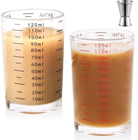 3 Stück Messbecher - Cocktail Messbecher 120ml, Measuring cup Klein, Glas Espresso Shotgläser, Cocktail Zubehör, Für Küche Bar Party Tequila, Kaffee, Fügen Sie einen measuring cup hinzu(Eisen)