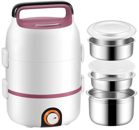 Boîte à déjeuner électrique, chauffage alimentaire 200 W, grande capacité de 2,0 L, chauffe-plats portable à 3 couches avec poignée et grille à œufs pour cuisson à la vapeur, idéal pour la maison et
