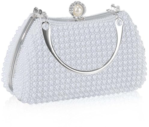 JIAN YA NA Noble Women's Pearl Evening Bag, Elegant Beaded Clutch Purse with Detachable Chain for Wedding, Bridal Party, Prom, Banquet & Formal Events