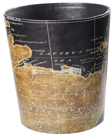 STOBAZA Cubo De Basura De Cuero Vintage Redondo Para Dormitorio Baño Oficina Papelera Retro Hogar Sin Tapa Color Negro Para Almacenamiento